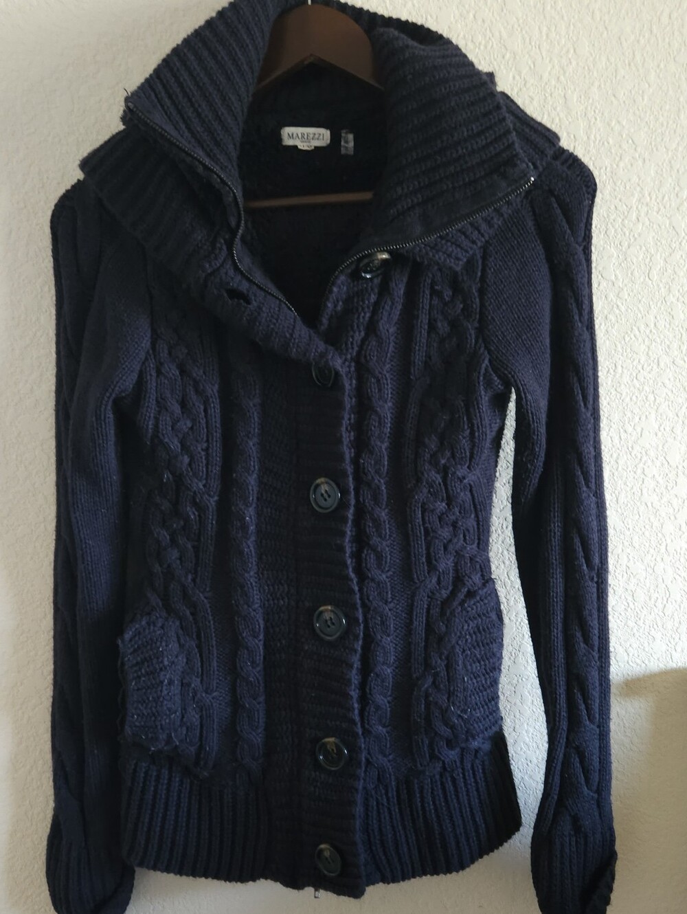 Navy Cable Knit Button-Up Sweater